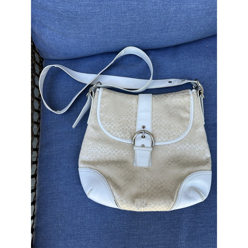 Vintage Coach Soho Signature Flap Shoulder Bag ivory creme y2k
